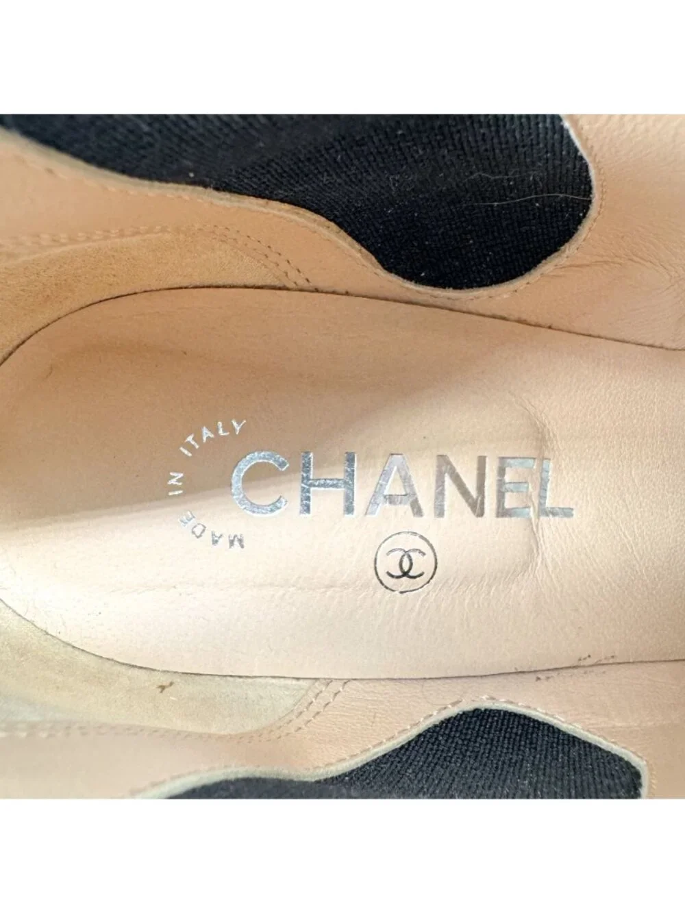 Chanel CC Black Leather Pointed Chain Wedge Ankle Boot Bootie Size 39.5 US 8.5-9